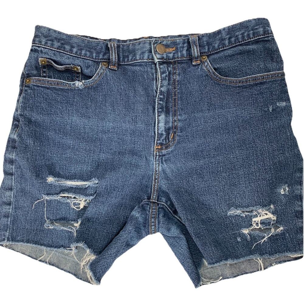 LAUREN JEANS CO Ralph Lauren Denim Cut Off Shorts 8 Blue Wash Distressed VGUC